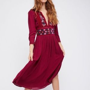 Free People XS dress midi Flora Midi Bohemian Dress in Cranberry